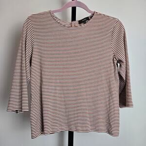 Theory‎ Button Back 1/2 Sleeve Square Tee T-Shirt Lowell Knit Red Stripe Small